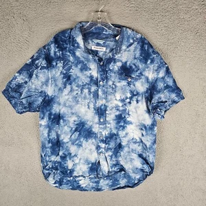 Tommy Bahama Shirt Men's Large Blue Poolside Tie Dye Linen-Blend Button Down - Picture 1 of 10