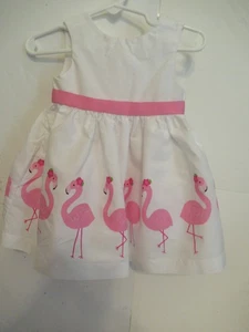 R) Girls size 6-12 Months Gymboree White with Pink Flamingo Dress - Picture 1 of 8