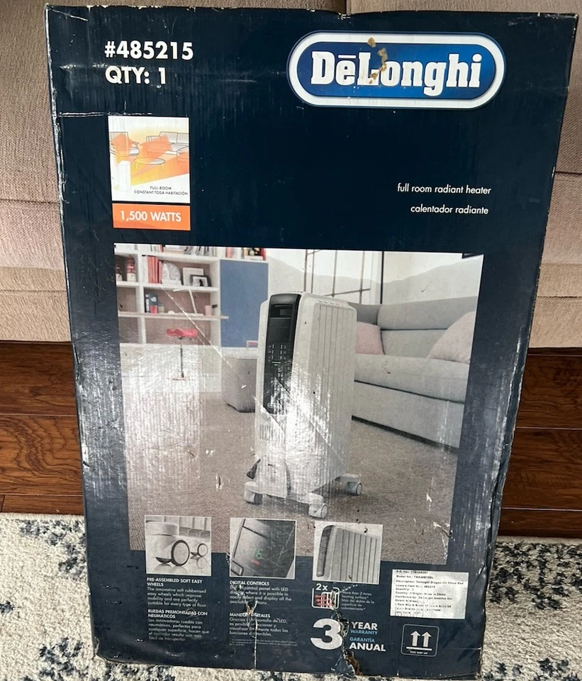 Termostato calentador de espacio portátil eléctrico radiante lleno de aceite De'longhi 5.120-BTU Foto 1 de 1