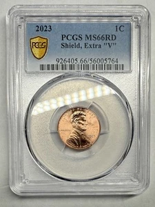 2023 EXTRA ' V ' ERROR VDB V LINCOLN SHIELD PENNY PCGS MS66 RD CENT RARE VARIETY - Picture 1 of 5
