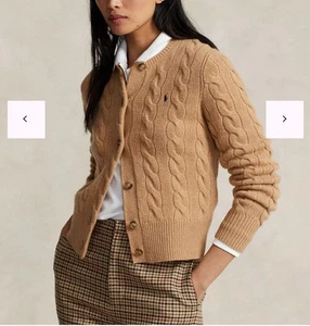 POLO RALPH LAUREN Cardigan in lana e cashmere a maglia con cavi beige taglia XL orig. $248 nuovo con etichetta - Foto 1 di 7