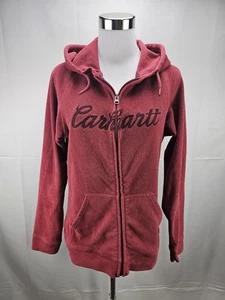 Carhartt Size Large 12/14 Red Fleece Full Zip Embroidered Logo Pockets Hoodie - Picture 1 of 6