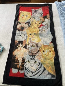 Vintage Hilasal Katze Kätzchen Bunt Strandtuch 29”x 57” Abstrakte Farbe Blutung - Bild 1 von 10