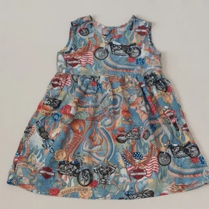 HARLEY DAVIDSON Girls Dress Size 6 Sleeveless Motorcycle Dragons Snake Eagle - Picture 1 of 14