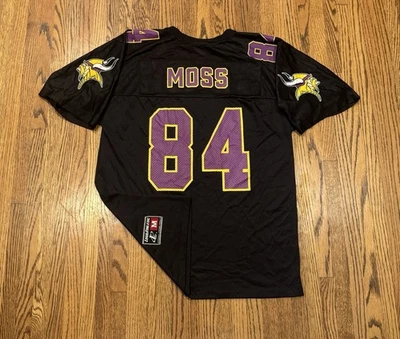 明尼苏达维京人兰迪·莫斯复古 90 年代标志运动黑色 NFL 足球球衣 — 第 1/4 张图片