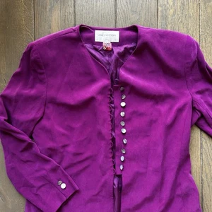 Vintage Jones New York Silk Purple Blazer Women’s Size Large 14 Button Down - Picture 1 of 8