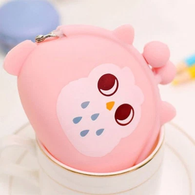 Kawaii Cartoon Animal Silicone Jelly Coin Purse Mini portefeuille - rose (hibou) - Photo 1/4