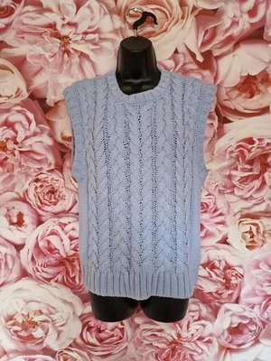 Sky Blue Cable Knit Sweater Vest for Women Round Neck Size Medium - Image 1 of 4