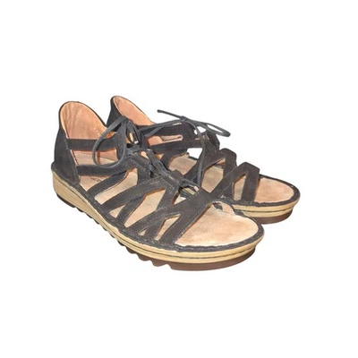 NAOT Sandalias Milenrama Talla 6 Negro Nubuck Tirantes Cordones Tacón Cuña Anatómicas Foto 1 de 4