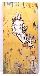HUGE! 2004 AMERICAN CHRIS MILK SIGNED ORIG OIL on WOOD PLANK EVOCATIVE FIGURES - Picture 1 of 10