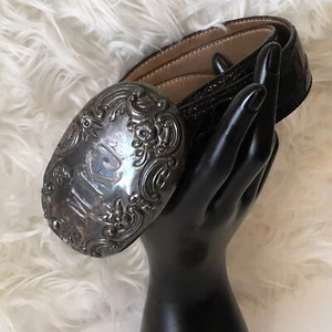 Vintage Sterlingsilber handgefertigt Western Floral Gürtelschnalle Alligator Gürtel 63 G Wt - Bild 1 von 16