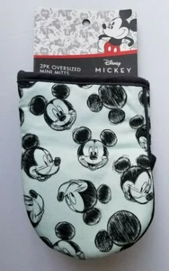 Disney MICKEY MOUSE Face Sketch 2-Pack Mini Oven Mitt Rubberized Pot Holder Aqua - Picture 1 of 1