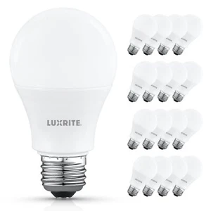 Luxrite A19 LED Light Bulb 8W=60W 3500K 800LM E26 Damp Rated ETL Listed 16-Pack - Picture 1 of 7