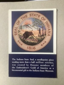 Needlepoint Seal of the State of Indiana with Description Postcard - Picture 1 of 2