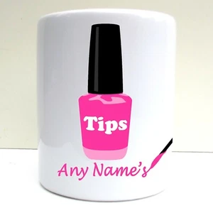 PERSONALISED NAIL BAR BEAUTICIAN NAIL POLISH TIP POT JAR CERAMIC MONEY BOX - Picture 1 of 5