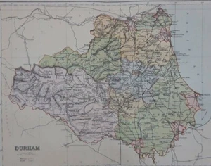 1895 Durham County Karte.  Viktorianisch. Sunderland, Hartlepool, Bishop Auckland. - Bild 1 von 5