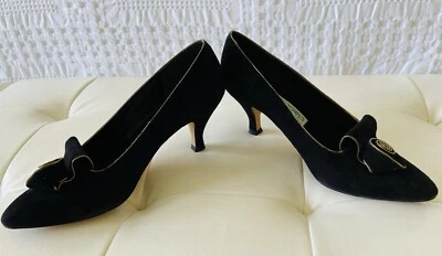 Vintage 80s Liz Claiborne Black Suede Avant Garde Pumps Heels Shoes Sz 7.5 M - Image 1 of 4