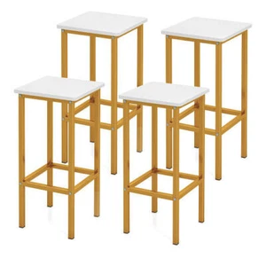 Set of 4 Bar Stool Set 26 Inch Bar Chair with Metal Legs and Footrest-White - Co - Picture 1 of 5