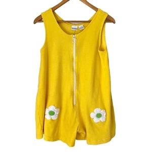 VTG Honors Girls Yellow Flower Terry Cloth Romper Sz XL Beach Hippie Cover Up - Picture 1 of 19