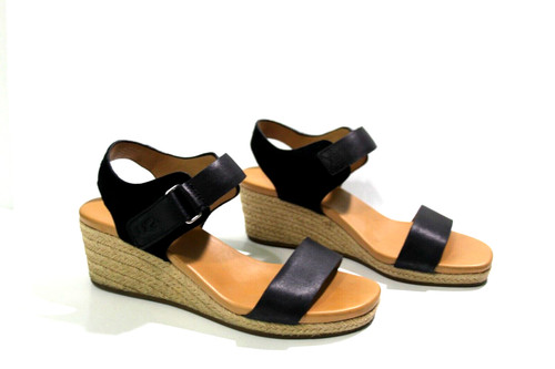 Sandali con zeppa UGG Eisley espadrillas in pelle nera cinturino alla caviglia misura 6 5 donna