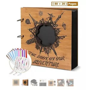 Wooden DIY Scrapbook Photo Album 100 pages w/ Stickers - Picture 1 of 7