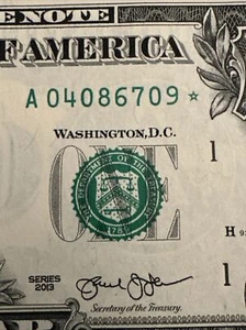 ONE (1) ST✯R NOTE SEQUENTIAL 2013 $1 DOLLAR BILL CU-GEM from A040867XX✯ BEP PACK - Picture 1 of 12