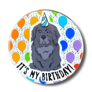 Black Newfoundland Dog Rainbow Birthday Balloon Pin Button Handmade Gift 2.25 - Picture 1 of 3