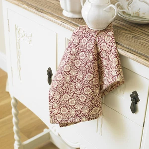 William Morris Mallow Wine Red Cotton Floral Tea Towel - Picture 1 of 1