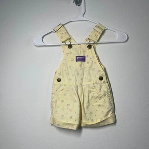Vtg OshKosh BGosh Yellow Floral Shortall Overalls USA Made 2T White Vestbak - Picture 1 of 10