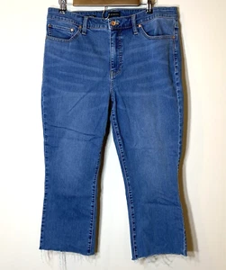 Talbots Jeans Womens 14 Blue Crop Flare Raw Edge Medium Wash Whiskers - Picture 1 of 8