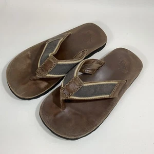 VTG ABERCROMBIE & FITCH Brown Leather Moose Logo Flip Flop Men’s SZ M Rare - Picture 1 of 11