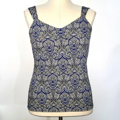 Camiseta sin mangas WHITE HOUSE BLACK MARKET cachemir floral tejido elástico cuello en V mediana Foto 1 de 4