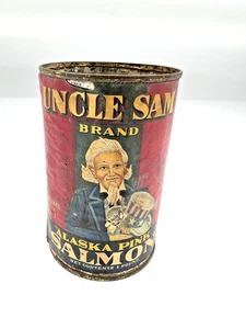 Uncle Sam Brand Alaska Pink Salmon Tin Can Antique Advertising - Picture 1 of 9