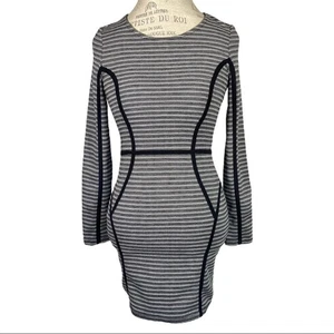 Divided Striped Long Sleeve Business Casual Dress Black White Women’s Size 6 - Picture 1 of 9