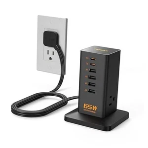 Stazione di Ricarica USB per Dispositivi Multipli PD 65W, 9 5 Piedi (65W con AC) Nero - Foto 1 di 7