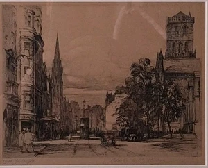 High Street, Nethergate Dundee, 1925 Original Etching by Charles G. L. Phillips. - Picture 1 of 23