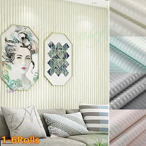 3D Stripe Wallpaper Beige&White Embossed Wall Paper Bedroom Living Room 1-6Rolls - Picture 1 of 146
