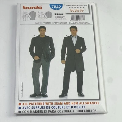 Burda Sew Pattern  7842 S 36-46 Men Fitted Sport Jacket Elegant Classic Uncut - Image 1 of 4