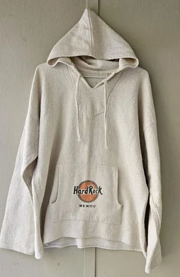 Hard Rock Cafe Mexico Poncho Baja Drug Rug Hoodie Cream L/XL Excellent  - Image 1 of 4