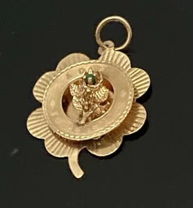 14K Gold 4 Blatt Kleeblatt Charm Anhänger Datum erinnern 3-stufig groß 1,25" 4,4g Vintage - Bild 1 von 10