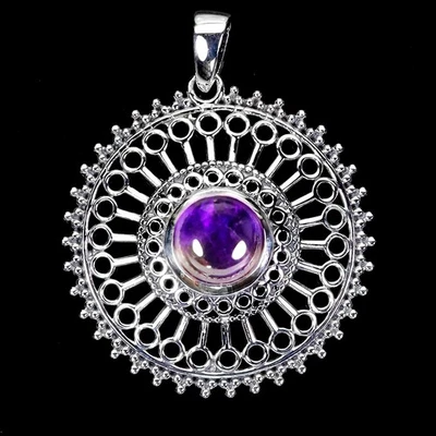 925 Sterling Silver Pendant Round Amethyst 7mm Natural Gemstone Jewelry - Image 1 of 4