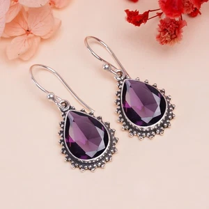 Purple Amethyst Gemstone 925 Sterling Silver Jewelry Earring, Designer Earring - Picture 1 of 4