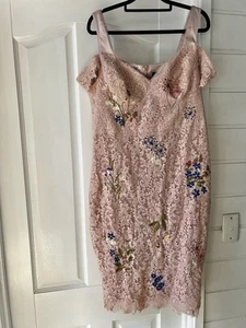 KAREN MILLEN Pink Lace Embroidered Cocktail Pencil Dress DC228 - Size 16 - Picture 1 of 13