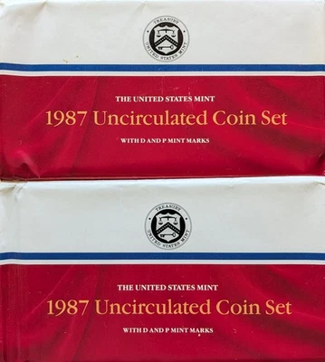 LOT OF 2 1987 U.S. MINT UNCIRCULATED 10-COIN SETS D & P w/ ORIGINAL PACKAGING - Image 1 of 4