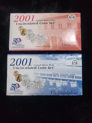 Set Of 2 2001 Philadelphia And Denver Uncirculated Coin Set Combined Shipping  - Image 1 of 4