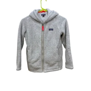 Patagonia Full Zip Hooded Fleece Light Gray Pockets Casual Girls Size M/10 - Picture 1 of 6