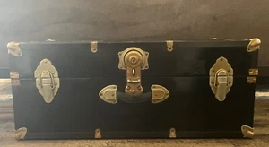 Vintage Black Locking Trunk with Key, 30”x15.5”x12”, Used and Good Condition - Picture 1 of 4