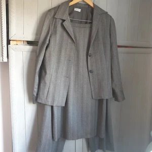 Vintage 90s Finn Karelia No Limits Grey Suit Sz 10 3 Piece Pinstripe Red - Picture 1 of 11
