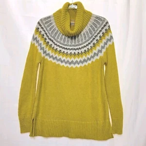 NWT Loft Wmn's Fair Isle Pullover Turtleneck Sweater Yellow Gray Metallic Sz L - Picture 1 of 5