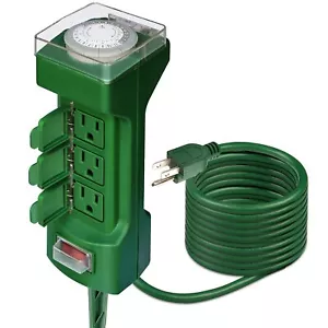 Outdoor Power Stake Timer,12 Feet 6 Outlet Weatherproof Power Strip Timer Switch - Picture 1 of 7